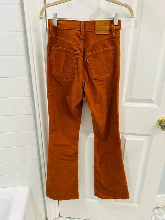 Levi's Premium Ribcage Flare Corduroy Pants Burnt Orange Rust High Rise Size 24 - Picture 8 of 15